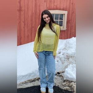 Stitchdrop mesh lemon sweater